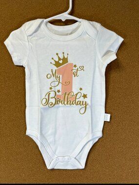 Baby Girls My 1ST Birthday Bodysuit White Short Sleeve 9-12 Months NWT